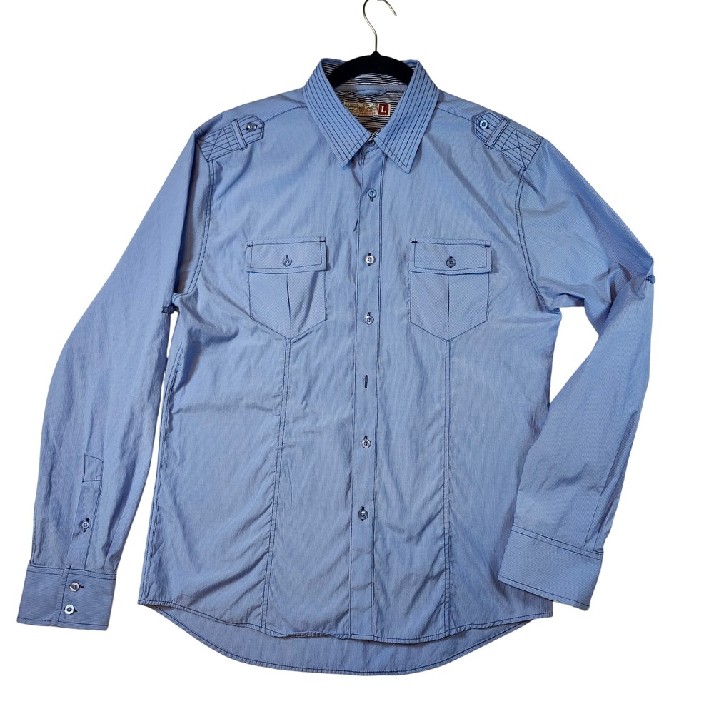 English Laundry Button Down Men Large Blue Excellent Shoulder Embroidery Utility